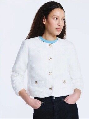 Free Assembly White Bouclé Button-Front Jacket